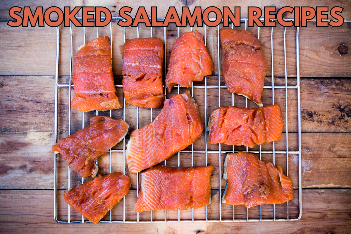 A close-up of smoked salmon